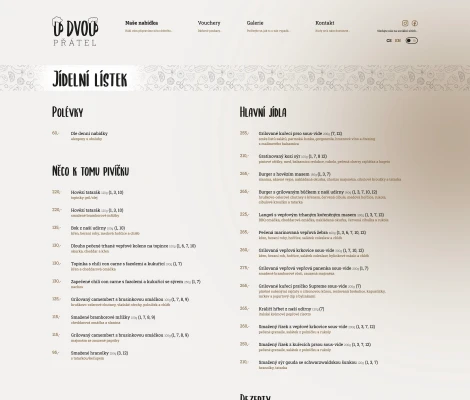 Restaurace U Dvou Přátel - Jídelní lístek