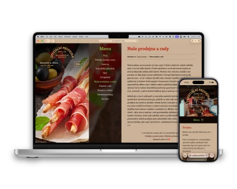 Screenshot projektu Speciální prodejna sýrů, vín & kulinářských specialit